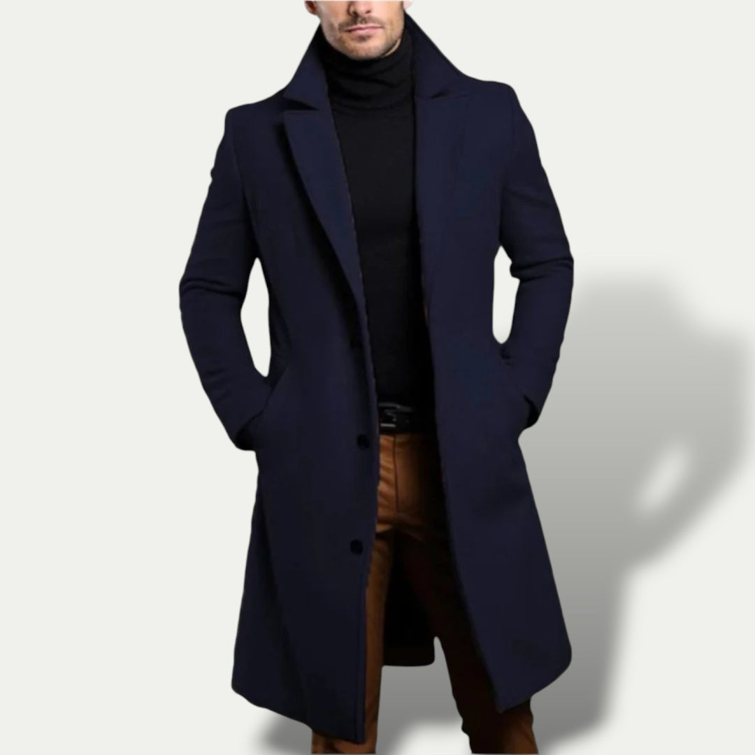 Men's Stylish Long Wool Trench Coat for Autumn/Winter