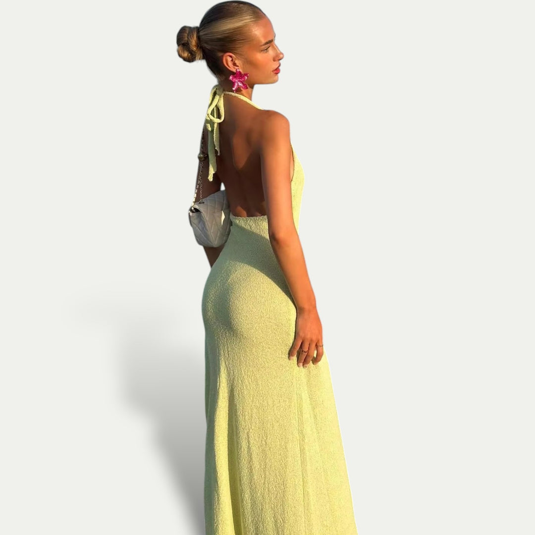 Women’s Sleeveless Backless Floral Knit Split Maxi Dress
