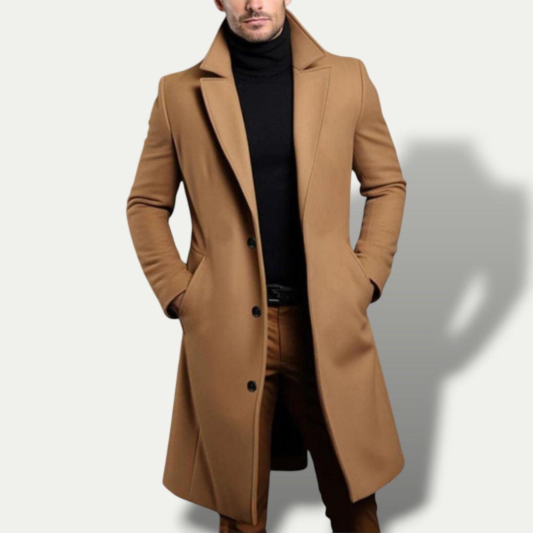 Men's Stylish Long Wool Trench Coat for Autumn/Winter