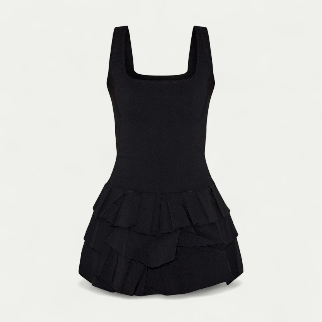 Women Stretch Woven Pleated Skort Mini Dress