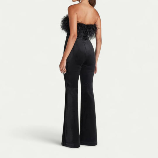 Feather Trim Bandeau Jumpsuit for Modern Evening Glamour