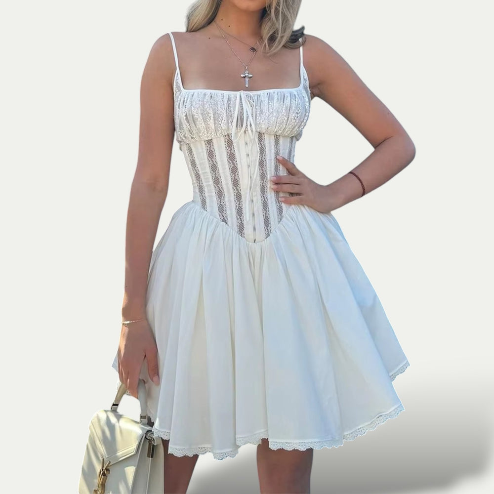 Womens Sleeveless White A Line Mini Dress