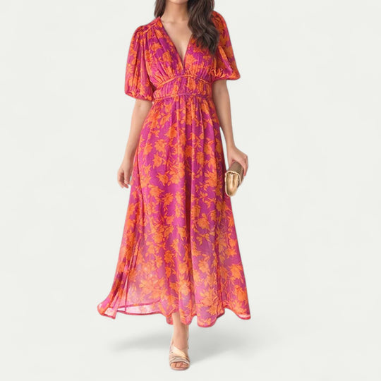 Floral Puff Sleeve Maxi Dress for Summer Events