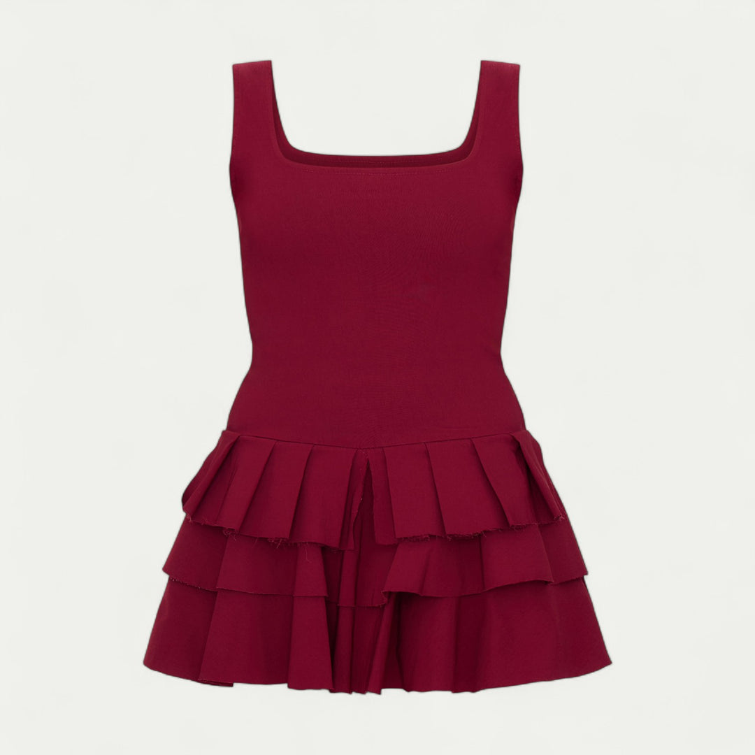Women Stretch Woven Pleated Skort Mini Dress