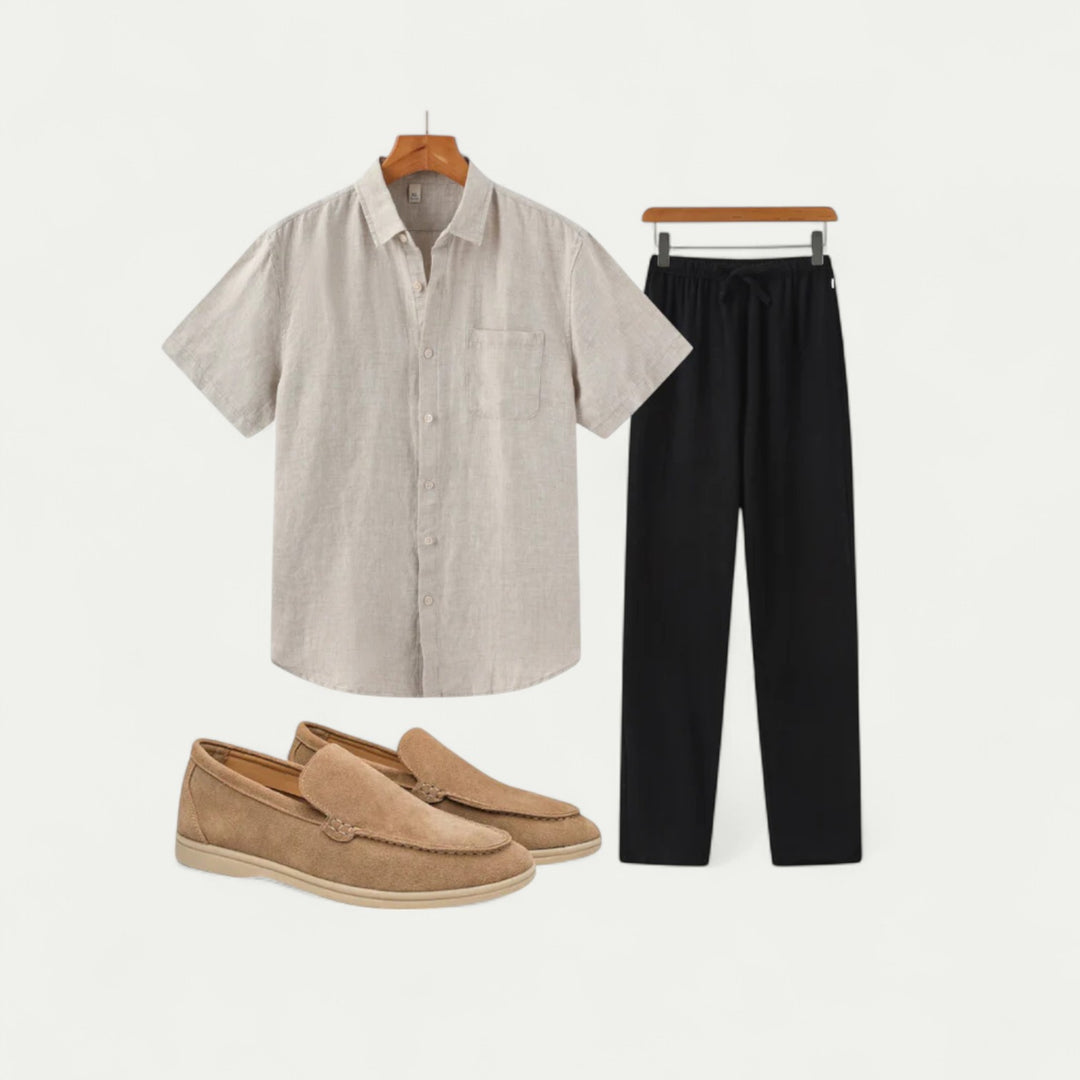 Randimo | Mens Old Money Beach Linen Shirt Trousers and Suede Loafers
