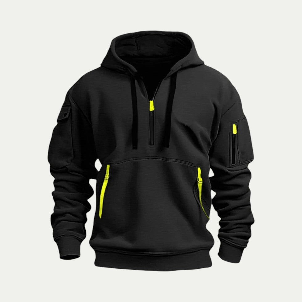 Cotton Blend Quarter Zip Utility Hoodie for Men