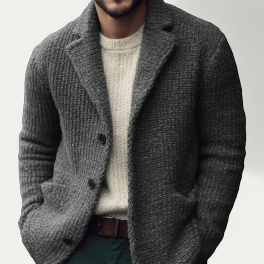 Wool Blend Textured Blazer Cardigan for Men