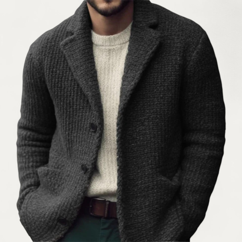 Wool Blend Textured Blazer Cardigan for Men
