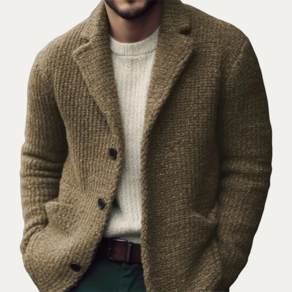 Wool Blend Textured Blazer Cardigan for Men