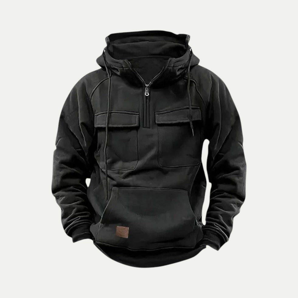 Utility Pocket Cotton Blend Pullover Hoodie for Men