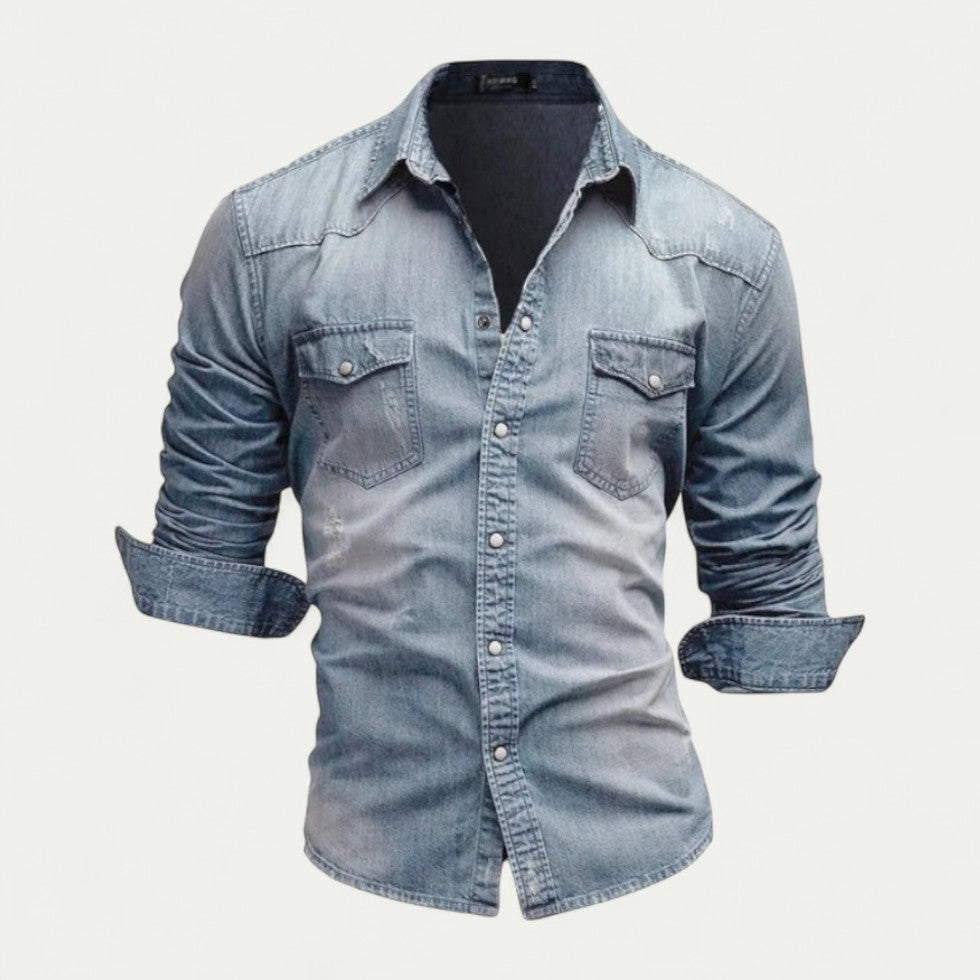 Casual Slim Fit Cotton Denim Blend Shirt for Men Long Sleeve Style