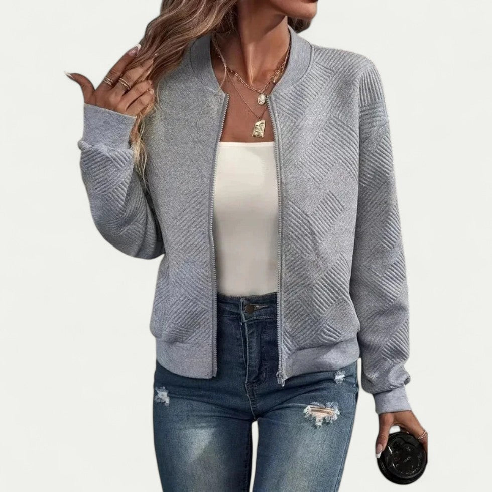 Zip Up Textured Bomber Jacket for Casual Layering