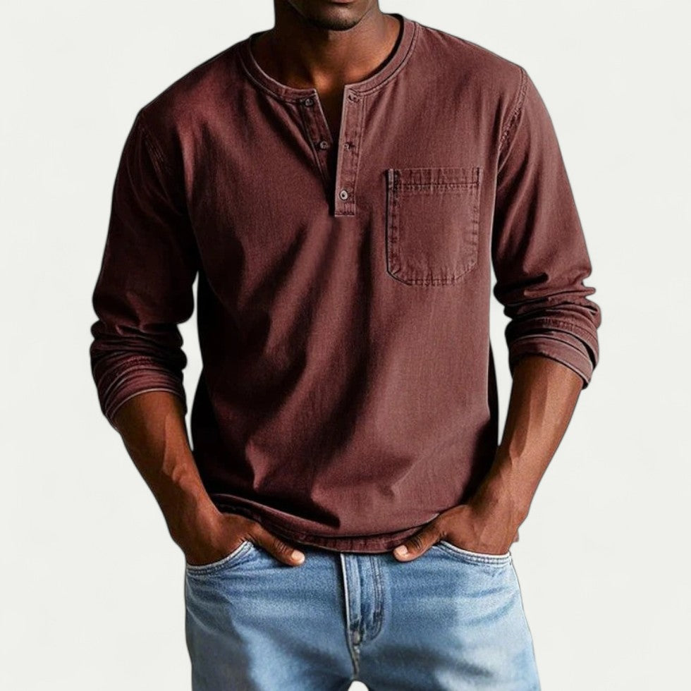 Cotton Blend Long Sleeve Henley Shirt for Everyday Wear