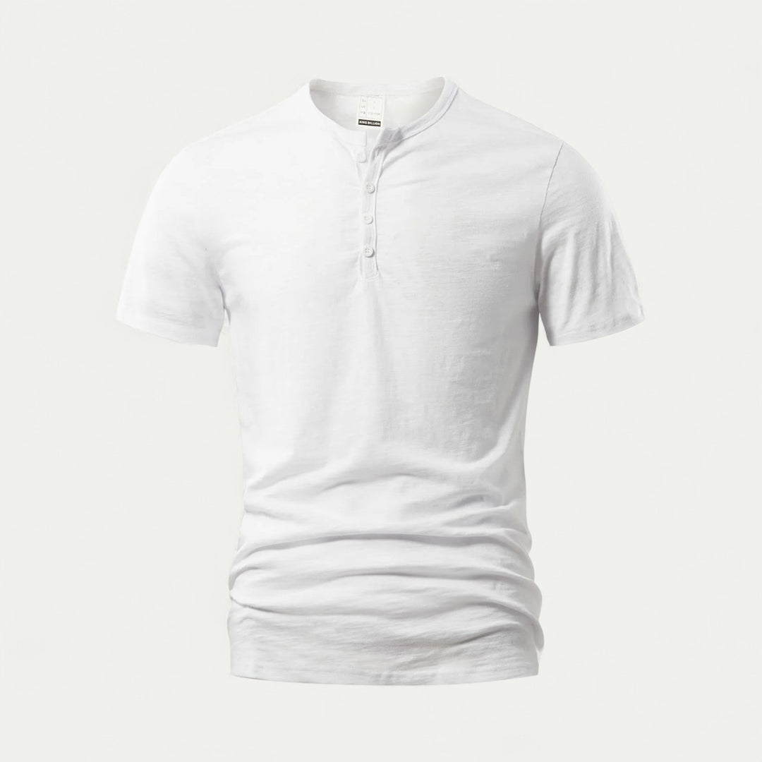 Men Short Sleeve Cotton T Shirt with Henry Neck for Summer