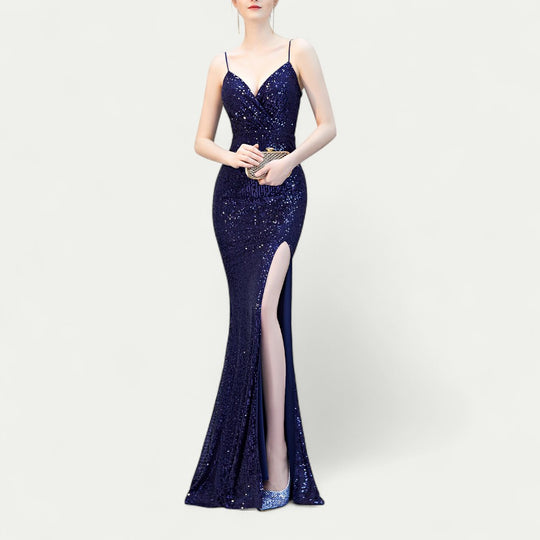 Sequin Split Maxi Dress for Prom and Formal Occasions