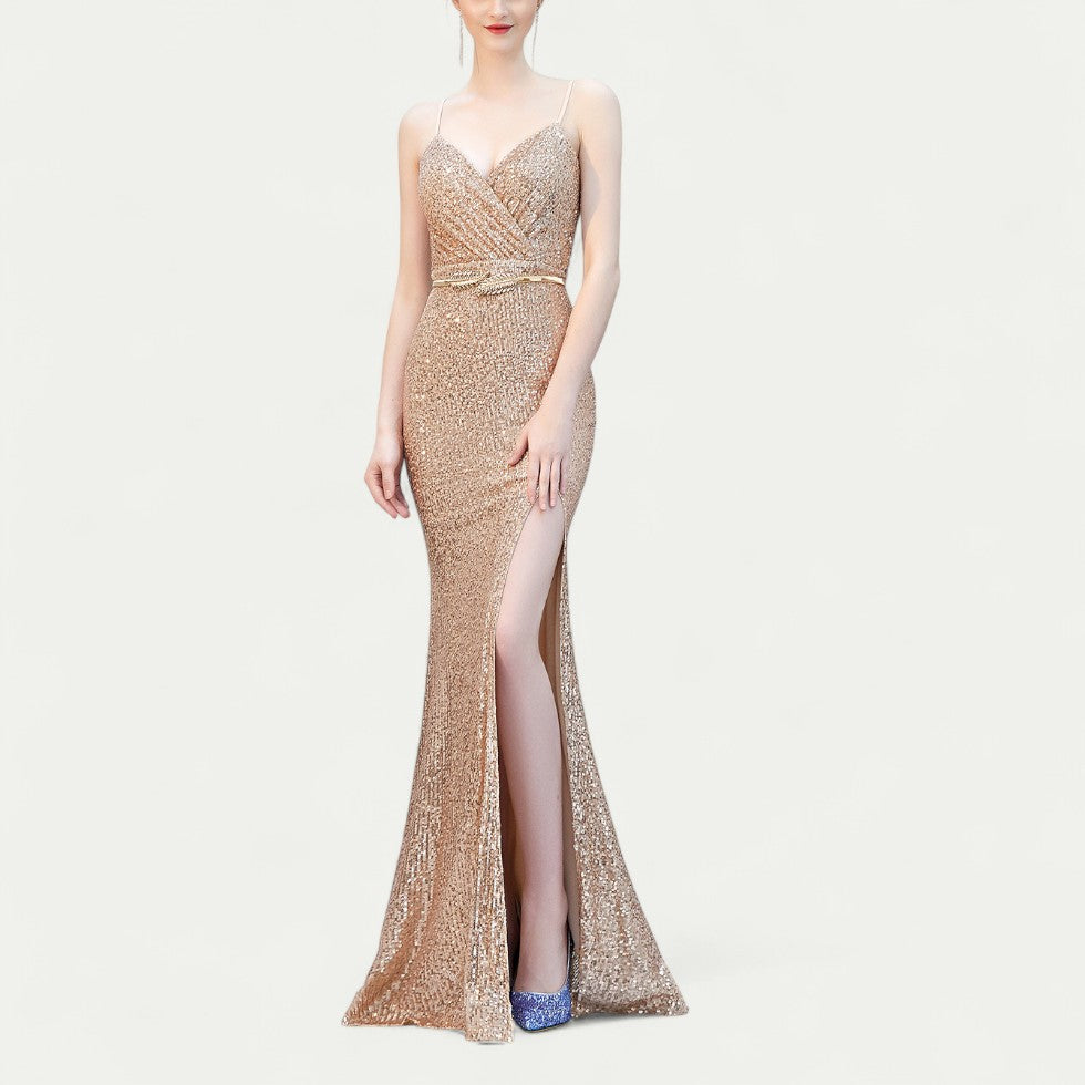 Sequin Split Maxi Dress for Prom and Formal Occasions