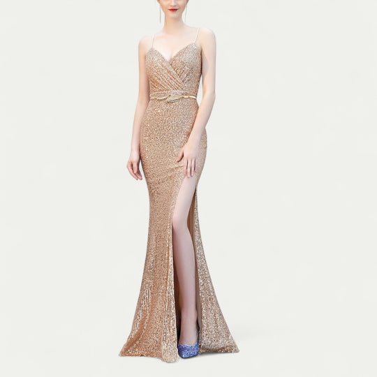 Sequin Split Maxi Dress for Prom and Formal Occasions