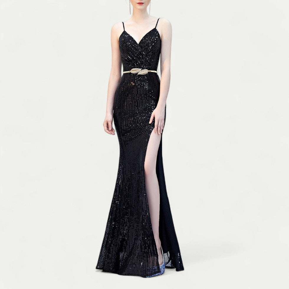 Sequin Split Maxi Dress for Prom and Formal Occasions