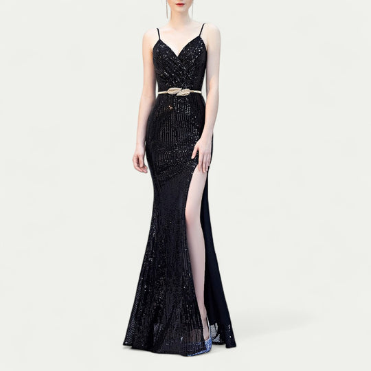 Sequin Split Maxi Dress for Prom and Formal Occasions