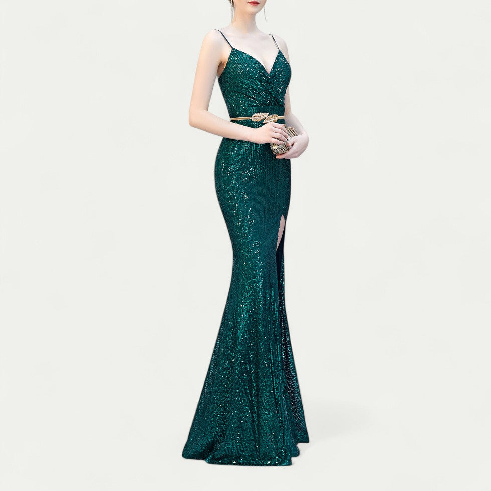 Sequin Split Maxi Dress for Prom and Formal Occasions