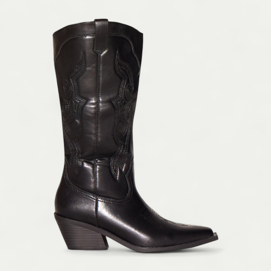 Women Leather Western Calf High Pointed Toe Boots