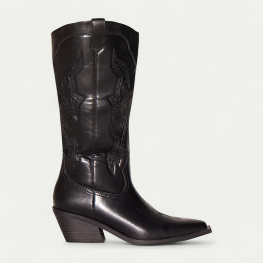 Women Leather Western Calf High Pointed Toe Boots