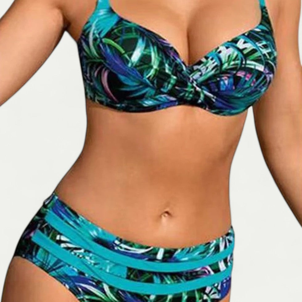 Tropical Print High Waisted Bikini Set for Beach Holidays