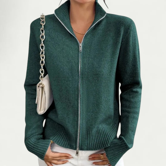 Cotton Blend Zip Up Ribbed Knit Cardigan for Smart Casual Layers