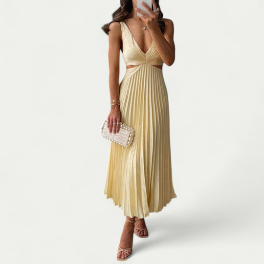 Women Stylish Pleated Satin Midi Dress