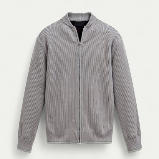 Ribbed Zip Through Cardigan in Soft Cotton Blend