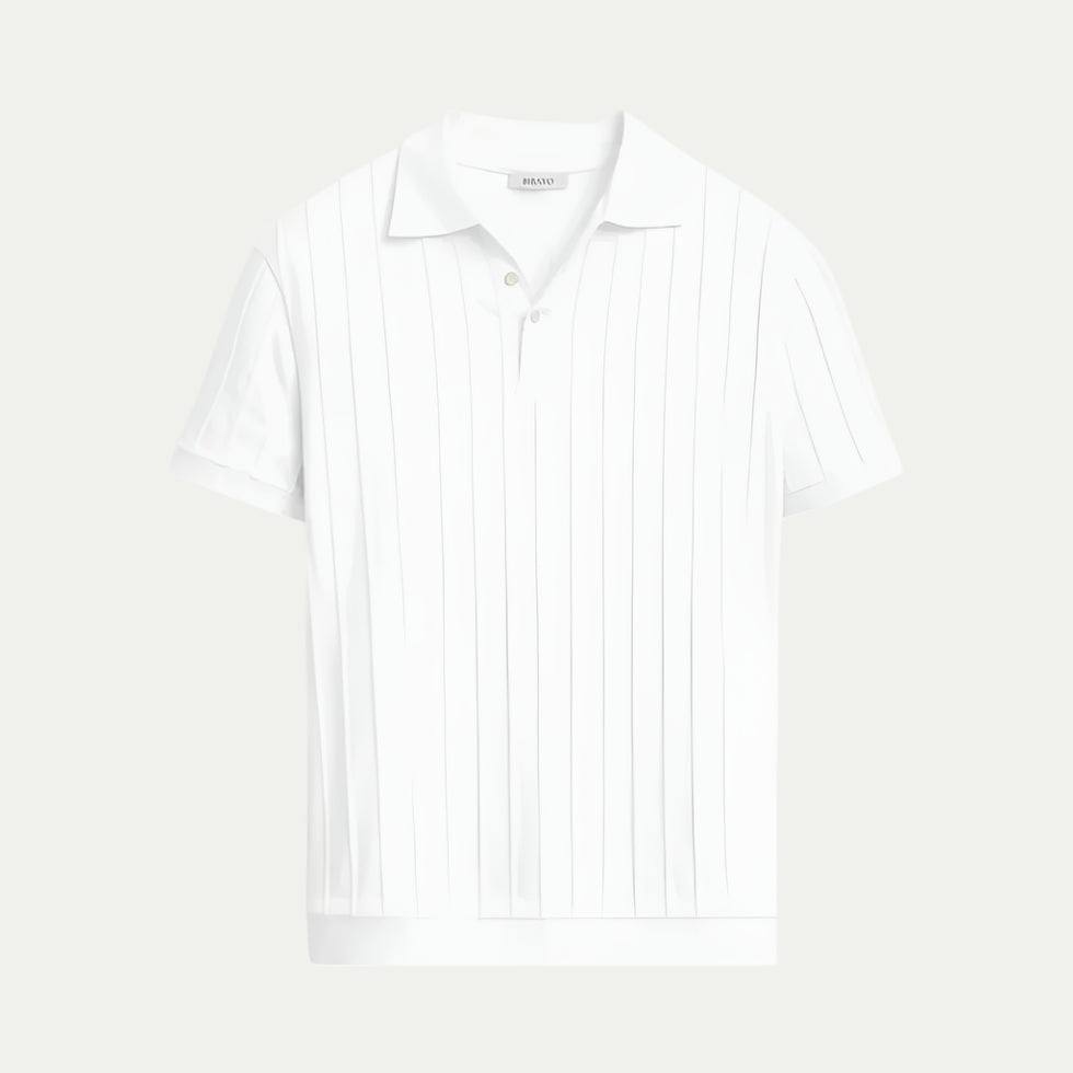 Knitted Polo Shirt for Men with Vertical Stripe Detail