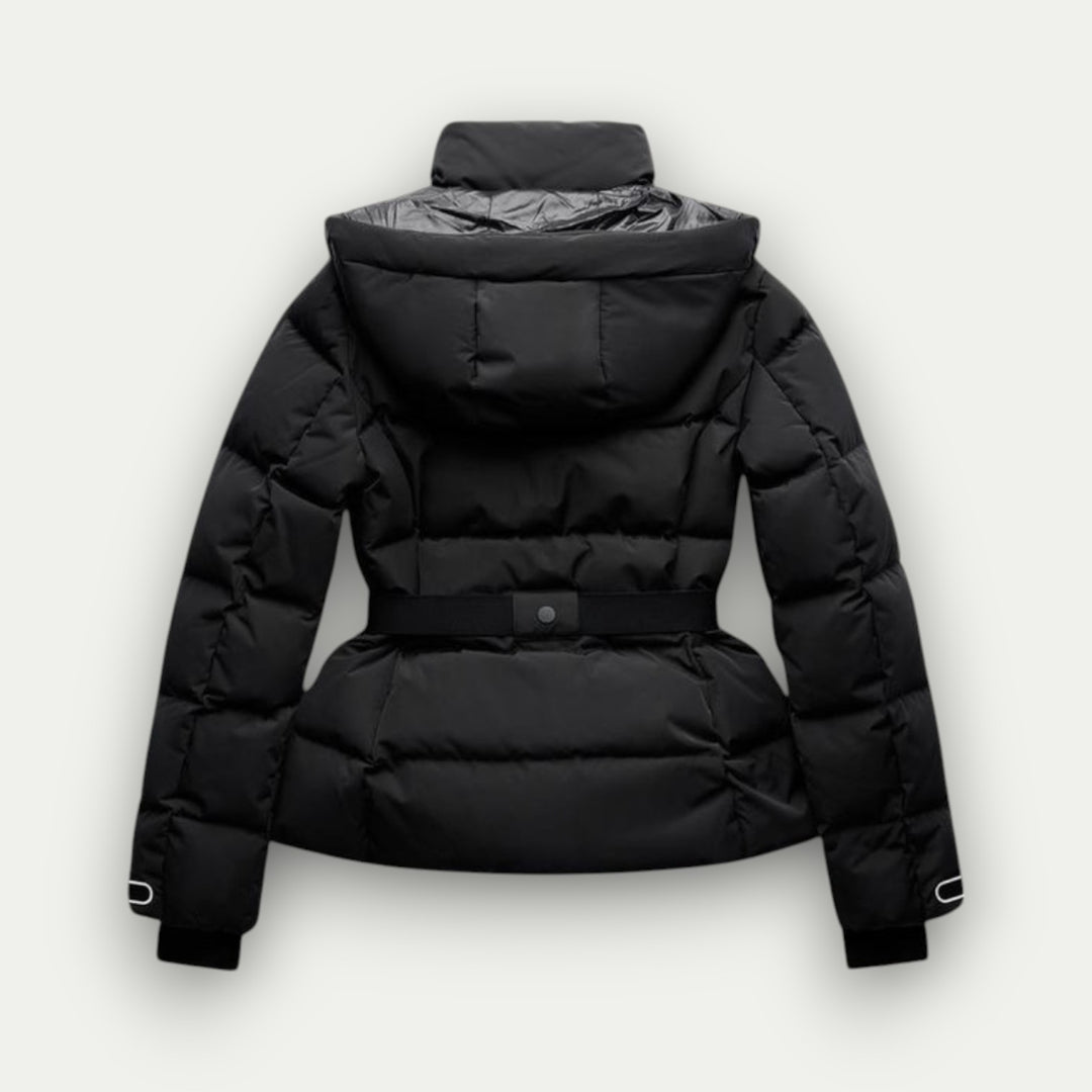 Randimo | Women's Insulated Black Belted Ski Coat with Faux Fur Trim