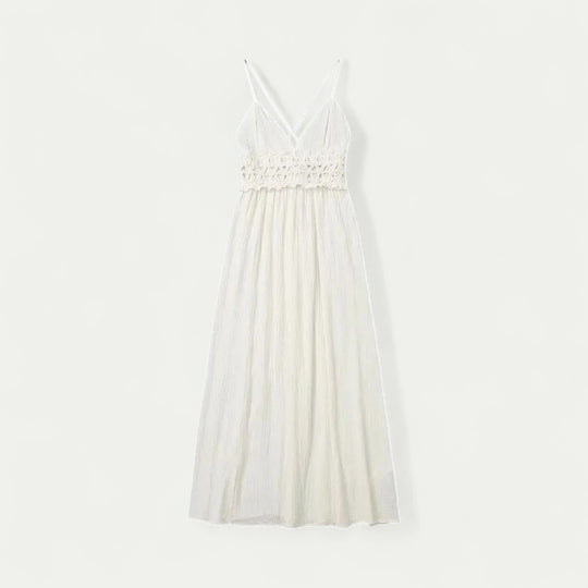 Lace Trim Cotton Blend Maxi Dress with Spaghetti Straps