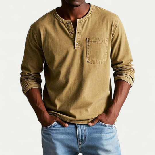Cotton Blend Long Sleeve Henley Shirt for Everyday Wear