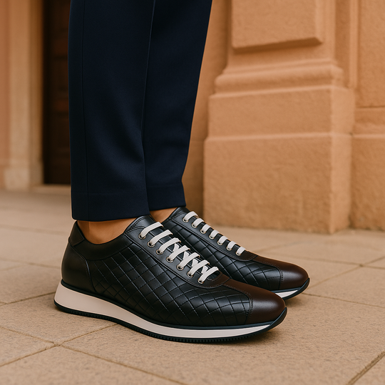 Men Plaid Leather Orthopedic Casual Skate Sneakers