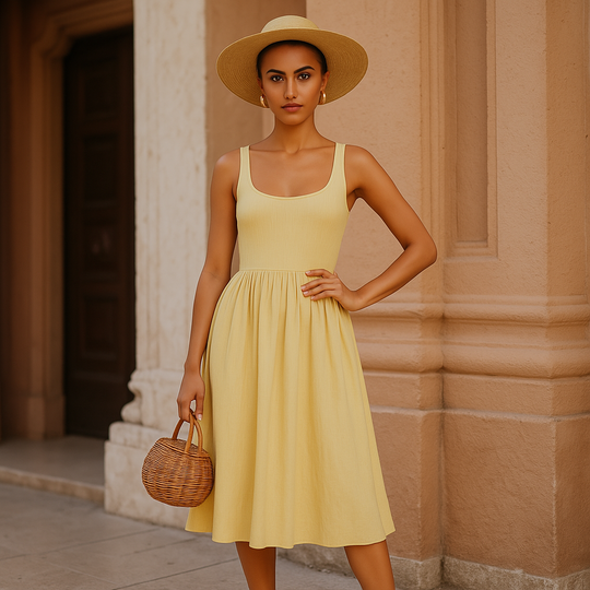 Women Backless Waist Cutout Holiday Suspender Midi Dress