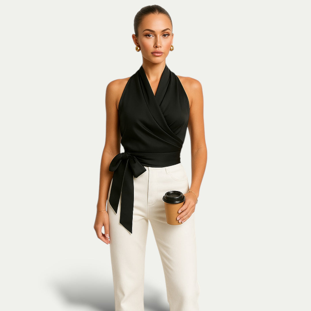 Women Halter Neck Sleeveless Adjustable Tie Waist Top