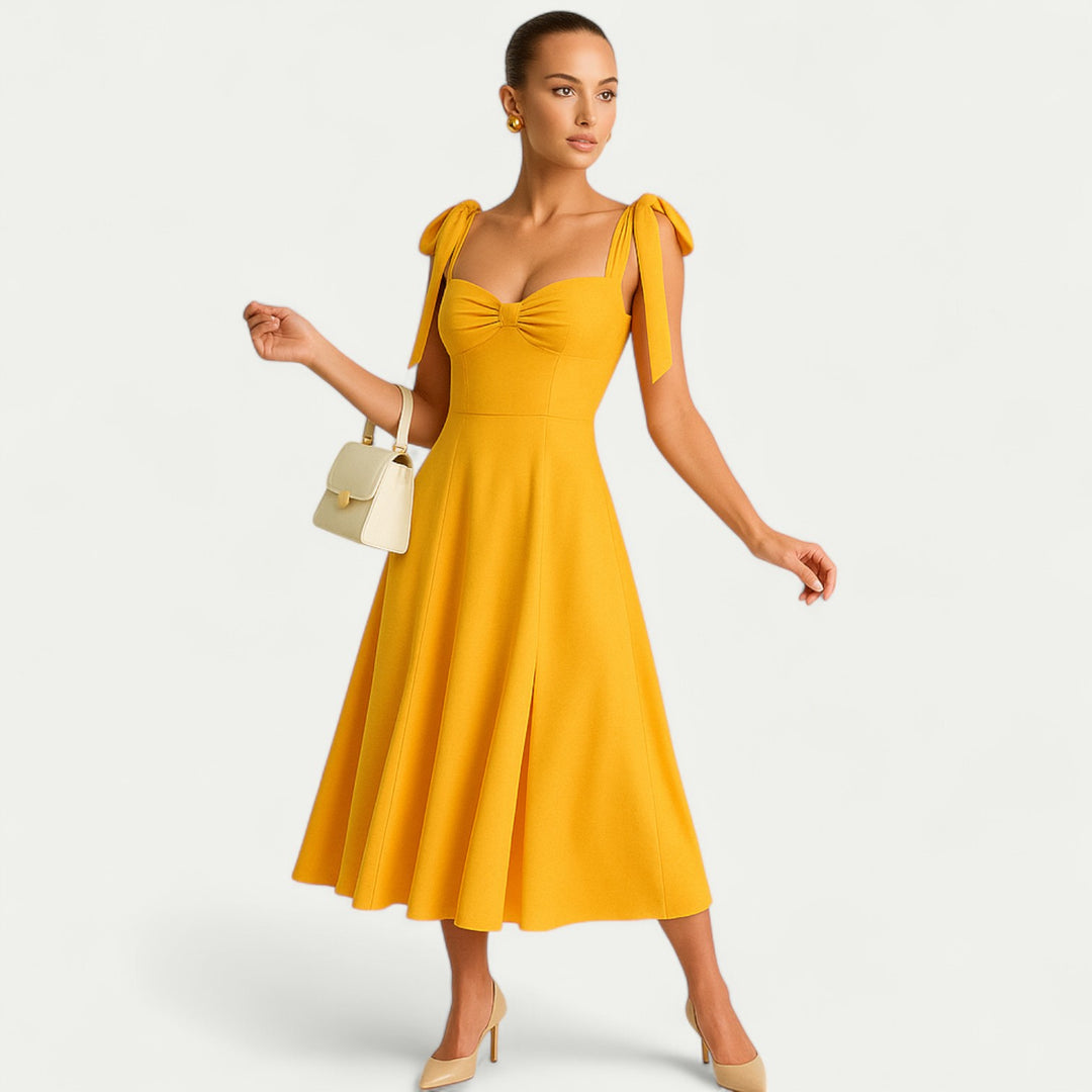 Women Ruched A Line Midi Dress with Side Slit
