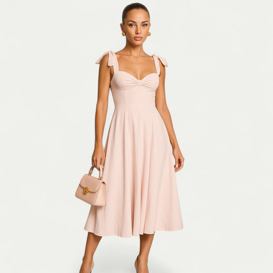 Women Ruched A Line Midi Dress with Side Slit