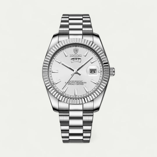 Luxury Stainless Steel Watch with Date and Day Display