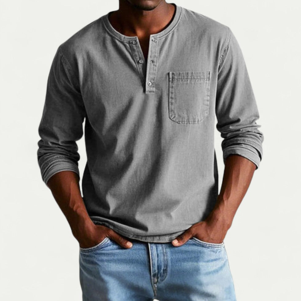 Cotton Blend Long Sleeve Henley Shirt for Everyday Wear