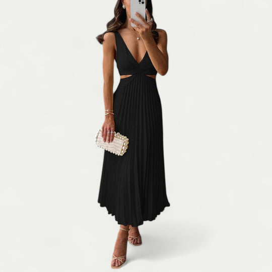 Women Stylish Pleated Satin Midi Dress