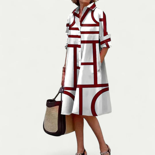 Geometric Print Shirt Dress for Casual City Days