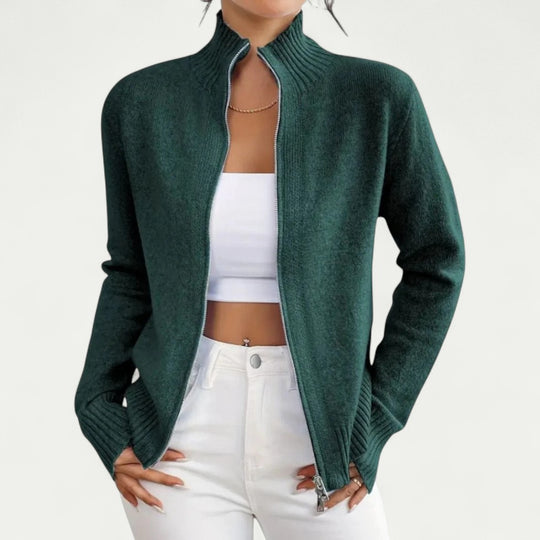 Cotton Blend Zip Up Ribbed Knit Cardigan for Smart Casual Layers