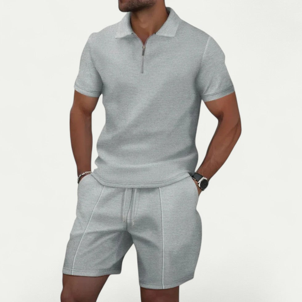 Men's Cotton Blend Knitted Polo and Shorts Set for Smart Summer Looks