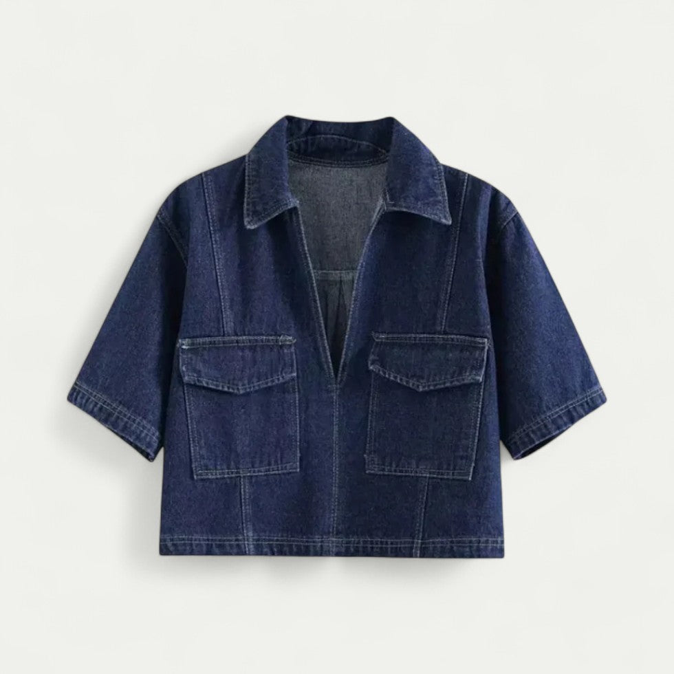 Cotton Blend Denim Co Ord Set with Zip Top and Mini Skirt