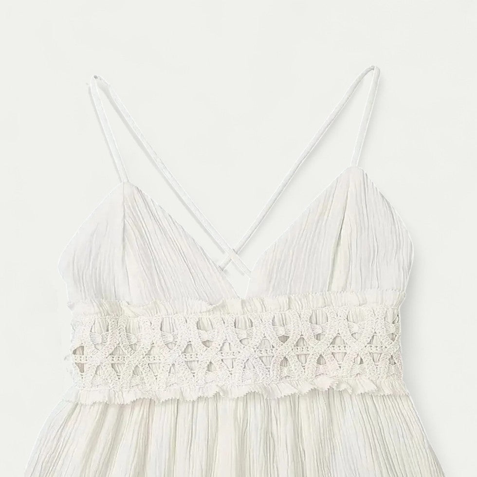 Lace Trim Cotton Blend Maxi Dress with Spaghetti Straps