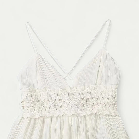 Lace Trim Cotton Blend Maxi Dress with Spaghetti Straps
