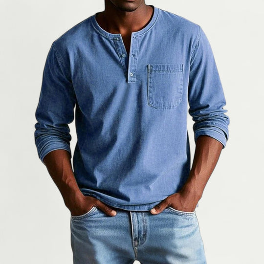 Cotton Blend Long Sleeve Henley Shirt for Everyday Wear