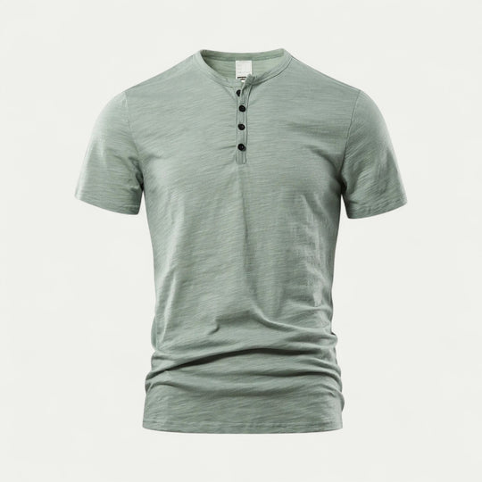 Men Short Sleeve Cotton T Shirt with Henry Neck for Summer